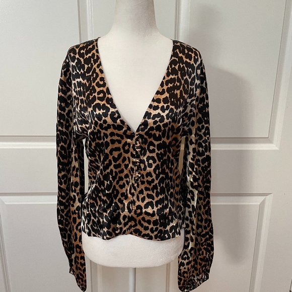 Leopard-Print Silk Satin Top from GANNI - Picture 1 of 10
